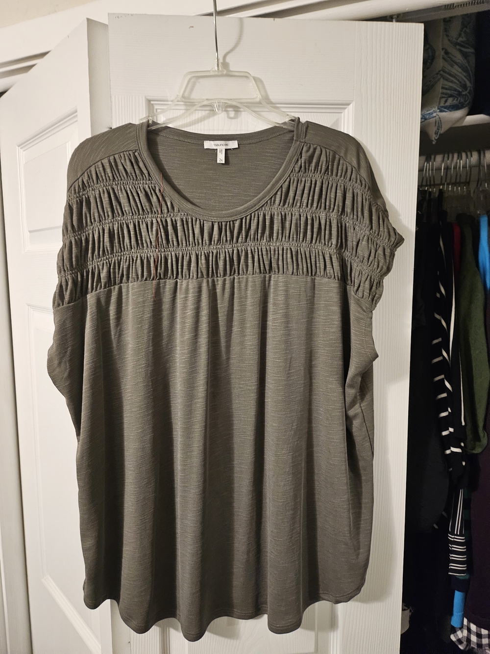 Maurices Olive Smocked Yoke Short Sleeve Tunic